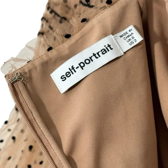 Self-Portrait Shirred Polka Dot Mesh Tulle Cocktail Bodycon Midi Dress size 2 - Picture 14 of 16